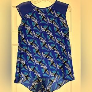 Apt 9 Mixed Material Blouse: sparrow print, button back detail, 👍🏻 condition